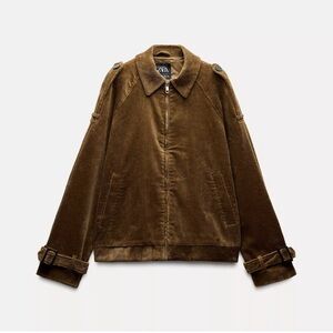 Zara - TABBED CORDUROY BOMBER JACKET brown